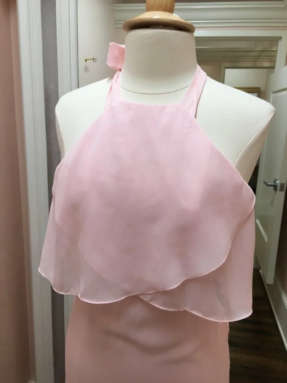 Pink Chiffon High Neck Halter Maxi Dress Boho Ruffle Overlay Bow Tie B2 Jasmine